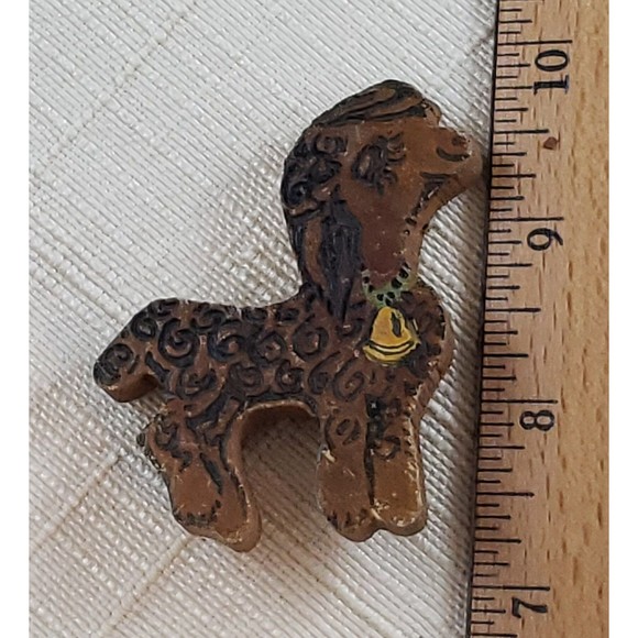 Vintage Unsigned Hand Burned, Hand Painted Wood Lamb Pin, Standing Sheep, Bell - Picture 9 of 9